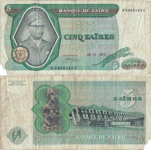 1975 (24 November) , 5 zaïres (P-21a.3) - Zaire