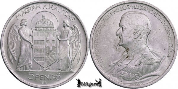 1939, 5 Pengő - Miklós Horthy - Kingdom of Hungary - the Horthy era | KM 517