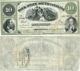 1861, 10 Dollars (Haxby SC-45-G60a) - Bank of the State of South Carolina - Charleston, Carolina de Sud - SUA
