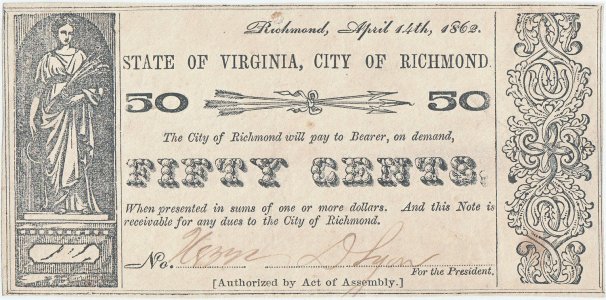 1862 (Aprilie 14), 50 Cents (VAUCRI50) - Richmond, Virginia - SUA