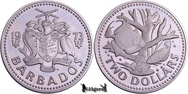 1973 FM, 2 Dollars - Elizabeth II - Barbados | KM 15 | PROOF