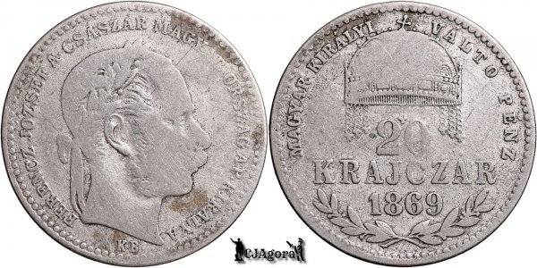 1869 KB, 20 Krajczár - Francisc Iosif I - Regatul Ungariei | KM 446.1