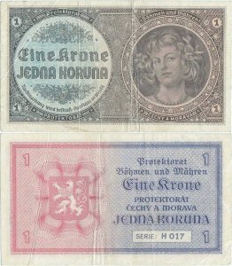 1940, 1 koruna (P-3a) - Protectorate of Bohemia and Moravia