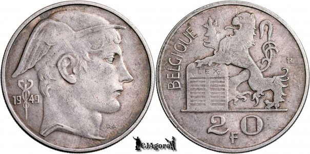 1949, 20 Francs - Leopold III - Kingdom of Belgium | French text | KM 140.1