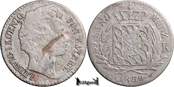 1832, 3 Kreuzer - Ludwig I - Kingdom of Bavaria | KM 747