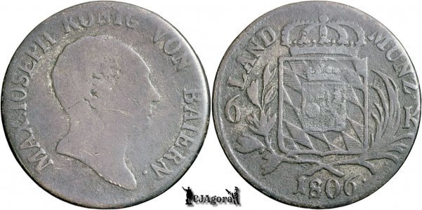 1806, 6 Kreuzer - Maximilian I Iosif - Regatul Bavariei | KM 686
