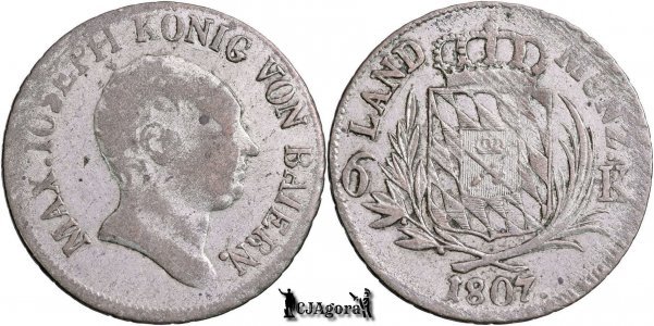 1807, 6 Kreuzer - Maximilian I Iosif - Regatul Bavariei | KM 686