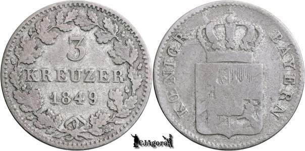 1849, 3 Kreuzer - Maximilian II - Kingdom of Bavaria | KM 800