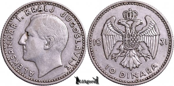 1931, 10 Dinara - Aleksandar I - Kingdom of Yugoslavia | London | KM 10