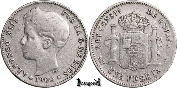 1900 SM-V, 1 Peseta - Alfonso XII - Kingdom of Spain | KM 706