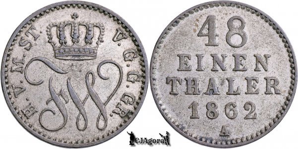 1862 A, ¹⁄₄₈ Thaler - Frederic Wilhelm | Marele Ducat de Mecklenburg-Strelitz | KM 96