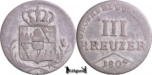 1807, 3 Kreuzer - Ferdinand I | Marele Ducat de Würzburg | KM 465