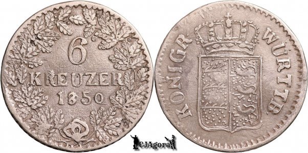 1850, 6 Kreuzer - Wilhelm I - Kingdom of Württemberg - contemporary fake, reissue