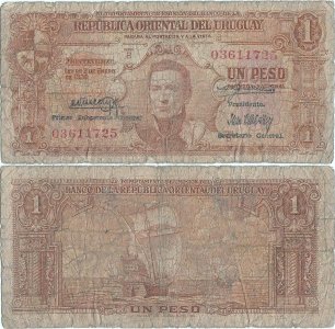 1939 ( 2 Ianuarie ) , 1 peso ( P-35a.B.2 ) - Uruguay