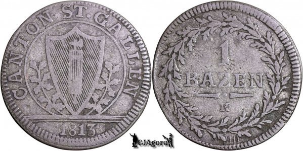 1813 K, 1 Batzen - Cantonul St. Gallen - St. Gallen - Confederația Elvețiană | KM 110