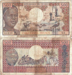 1974 , 500 francs - Ciad | P-2a
