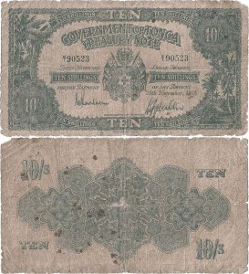 1955 ( 29 Noiembrie ), 10 Shillings - Tonga | P-10b